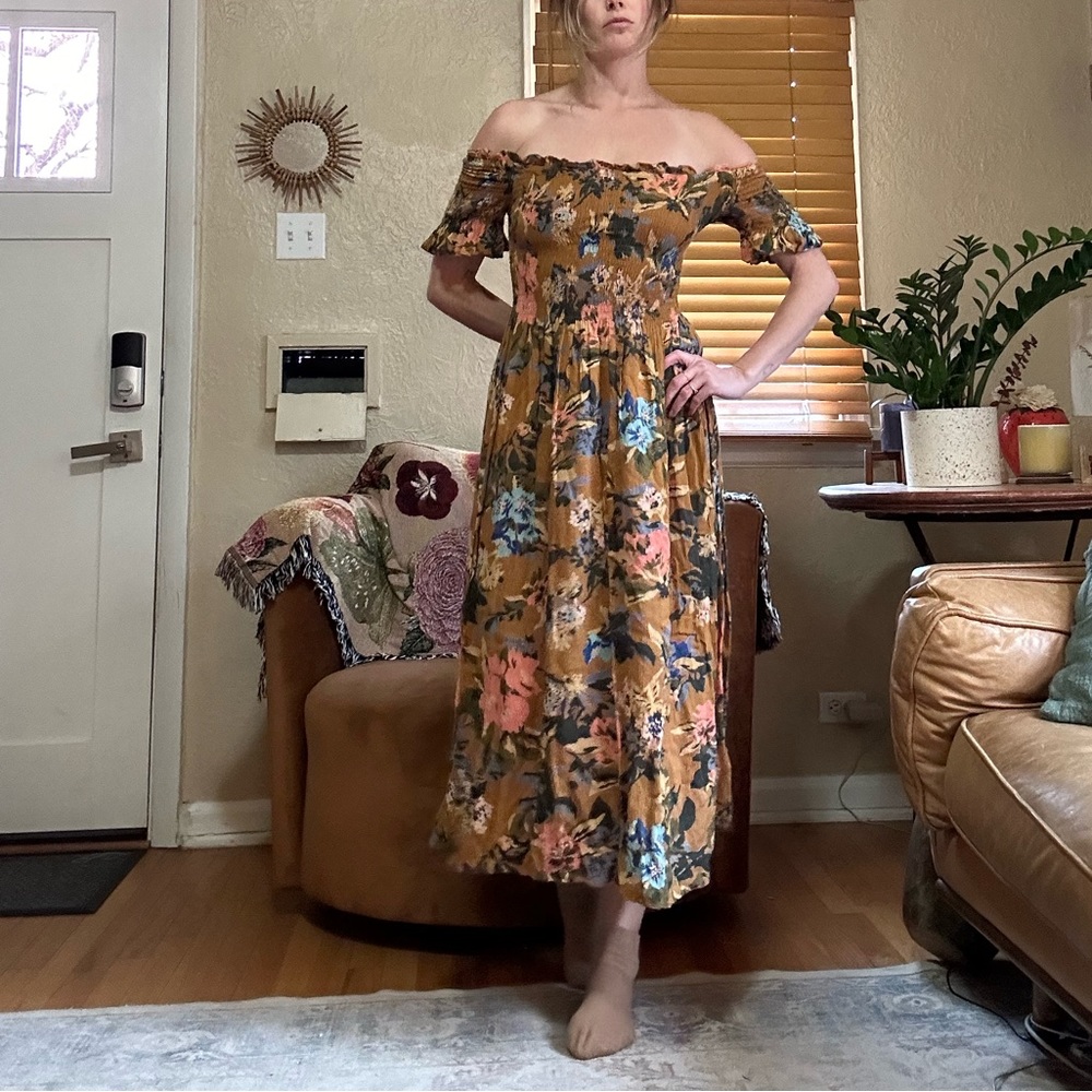UO - floral off the shoulder midi dress